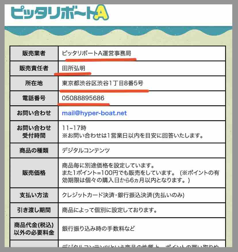 ピッタリボートAという競艇予想サイトの運営会社情報